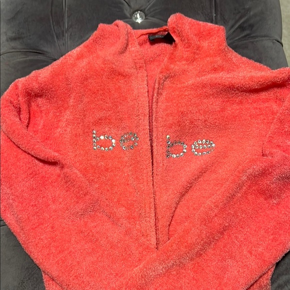 Bebe Red Fleece Jacket with Rhinestone Logo - Picture 1 of 5